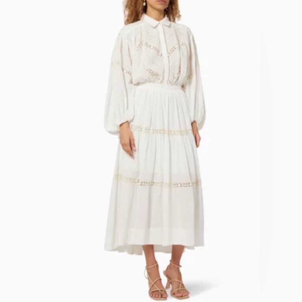 Sandro Joy cream Midi Skirt with Lace